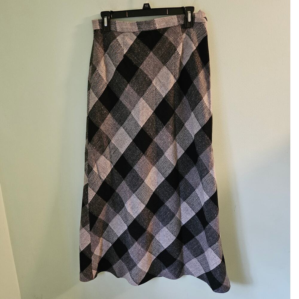 ❤️‍ Vintage Relativity Plaid Maxi Skirt 10 Gray Black High Waist 80s Cottagecore